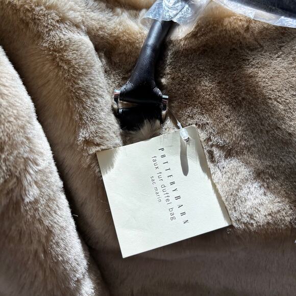 NEW Pottery Barn Faux Fur Duffle Bag Weekender Travel Zip Up with Pockets - Picture 3 of 10